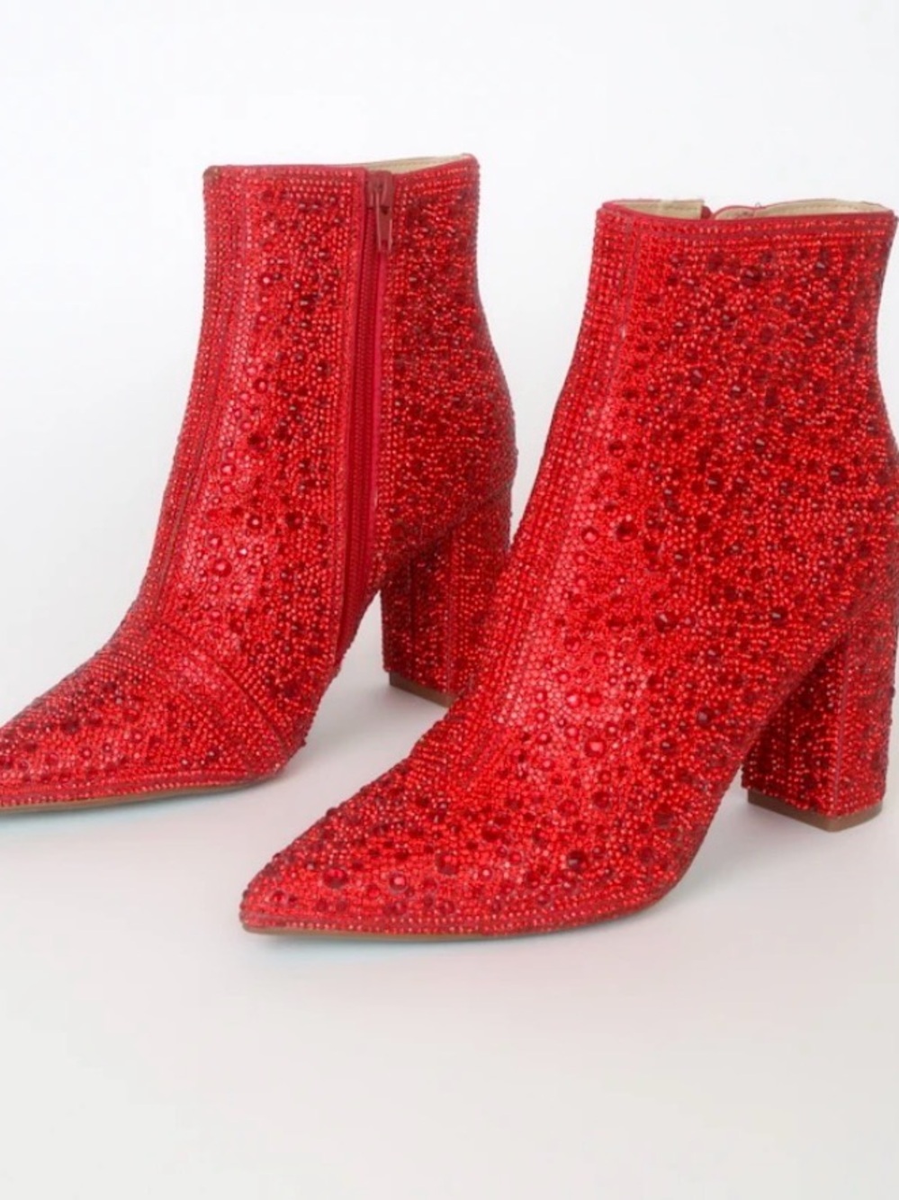 Betsey Johnson Cady Red Rhinestone Embellished Ankle Boots Dorothy Ruby slippers